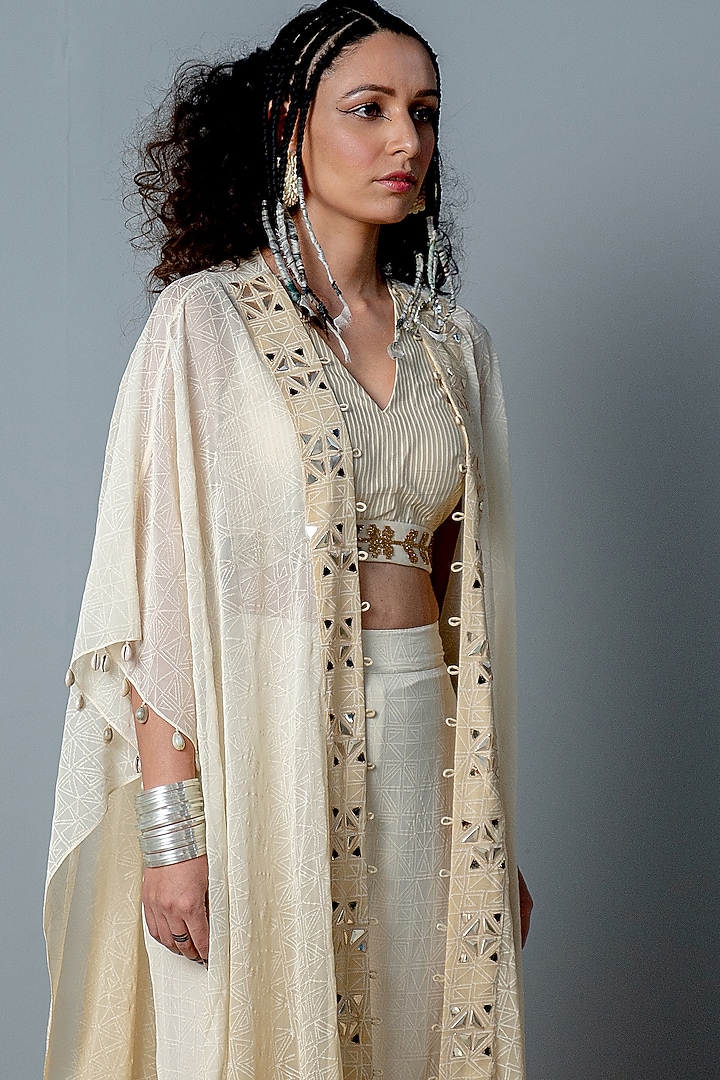 Ivory & Gold Embroidered Wedding Sharara Set by POOJA RAJGARHIA GUPTA at Pernia's Pop Up Shop