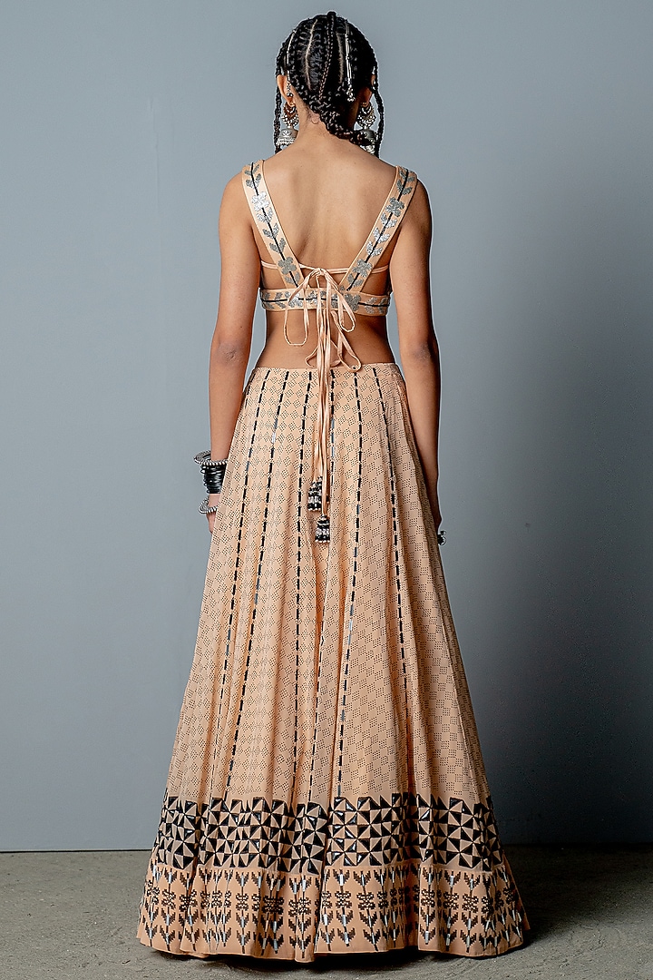 Nude Georgette & Organza Hand-Embroidered Wedding Lehenga Set by POOJA RAJGARHIA GUPTA at Pernia's Pop Up Shop
