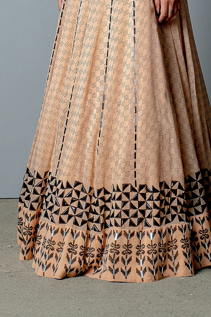 Nude Georgette & Organza Hand-Embroidered Wedding Lehenga Set by POOJA RAJGARHIA GUPTA at Pernia's Pop Up Shop