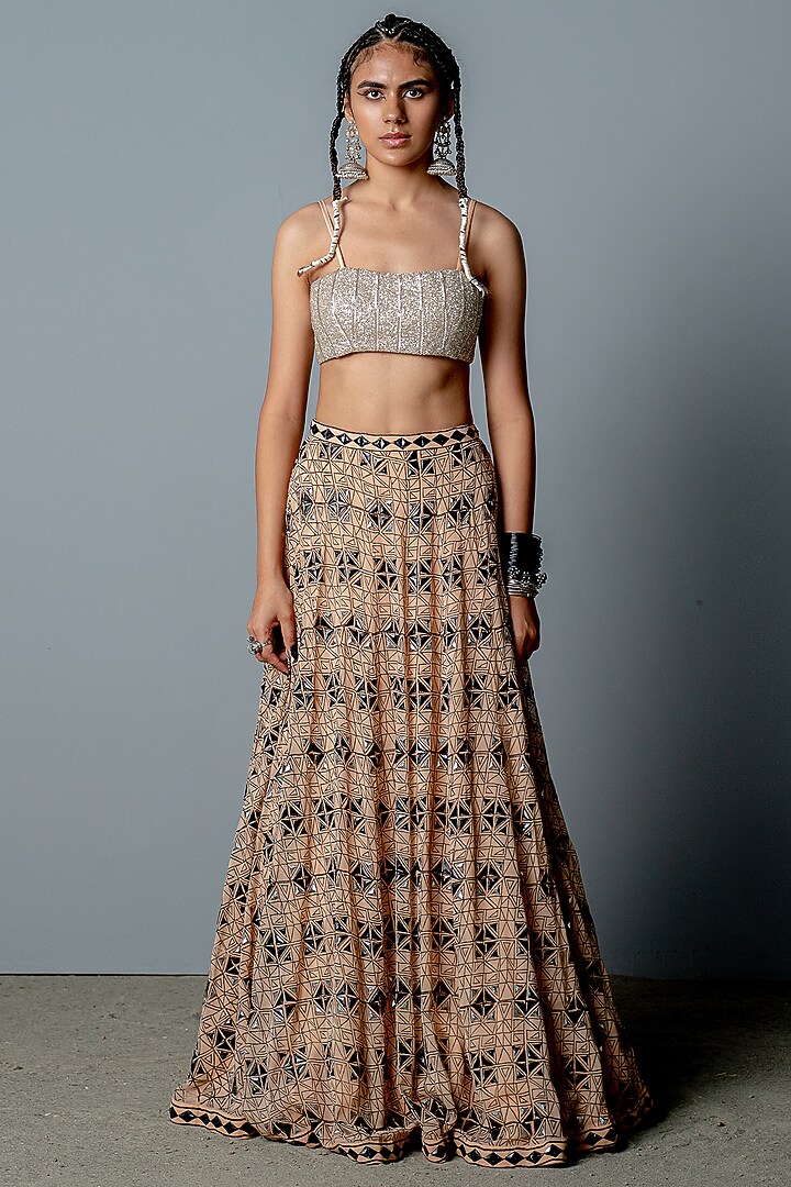 Nude Georgette Hand-Embroidered Wedding Lehenga Set by POOJA RAJGARHIA GUPTA at Pernia's Pop Up Shop