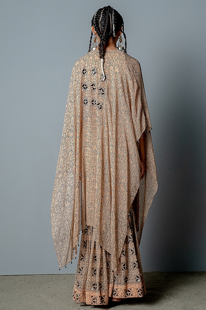 Nude Hand-Block Printed Wedding Sharara Set by POOJA RAJGARHIA GUPTA at Pernia's Pop Up Shop