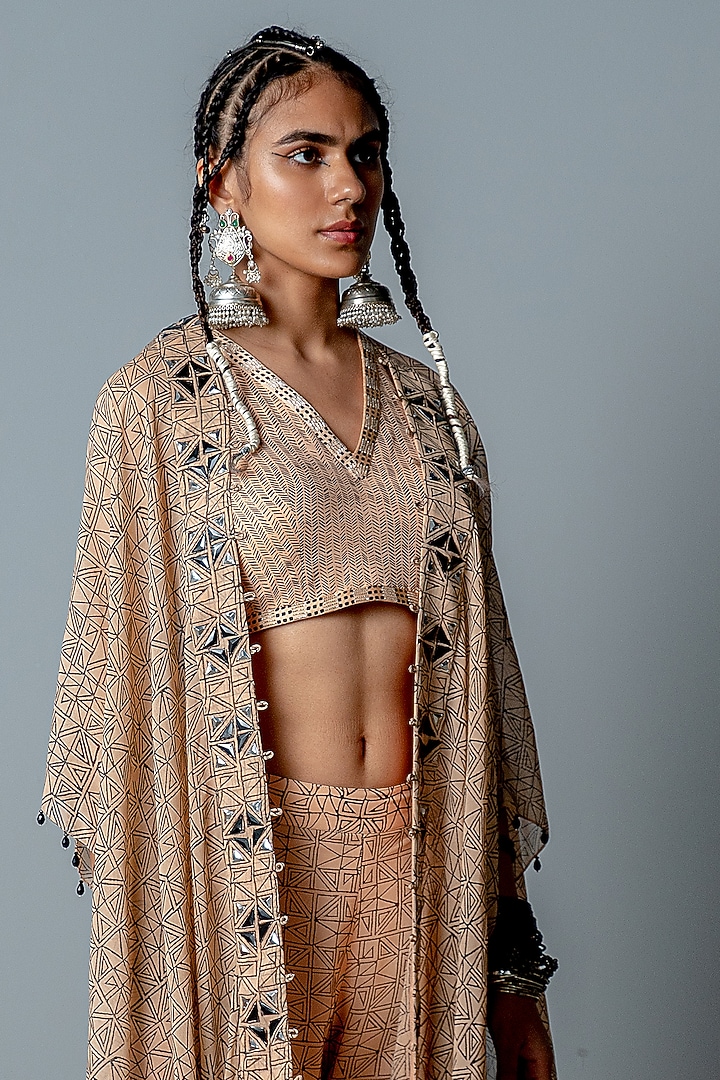 Nude Hand-Block Printed Wedding Sharara Set by POOJA RAJGARHIA GUPTA at Pernia's Pop Up Shop
