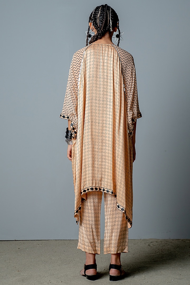 Nude Printed & Hand Embroidered Kaftan Set by POOJA RAJGARHIA GUPTA at Pernia's Pop Up Shop
