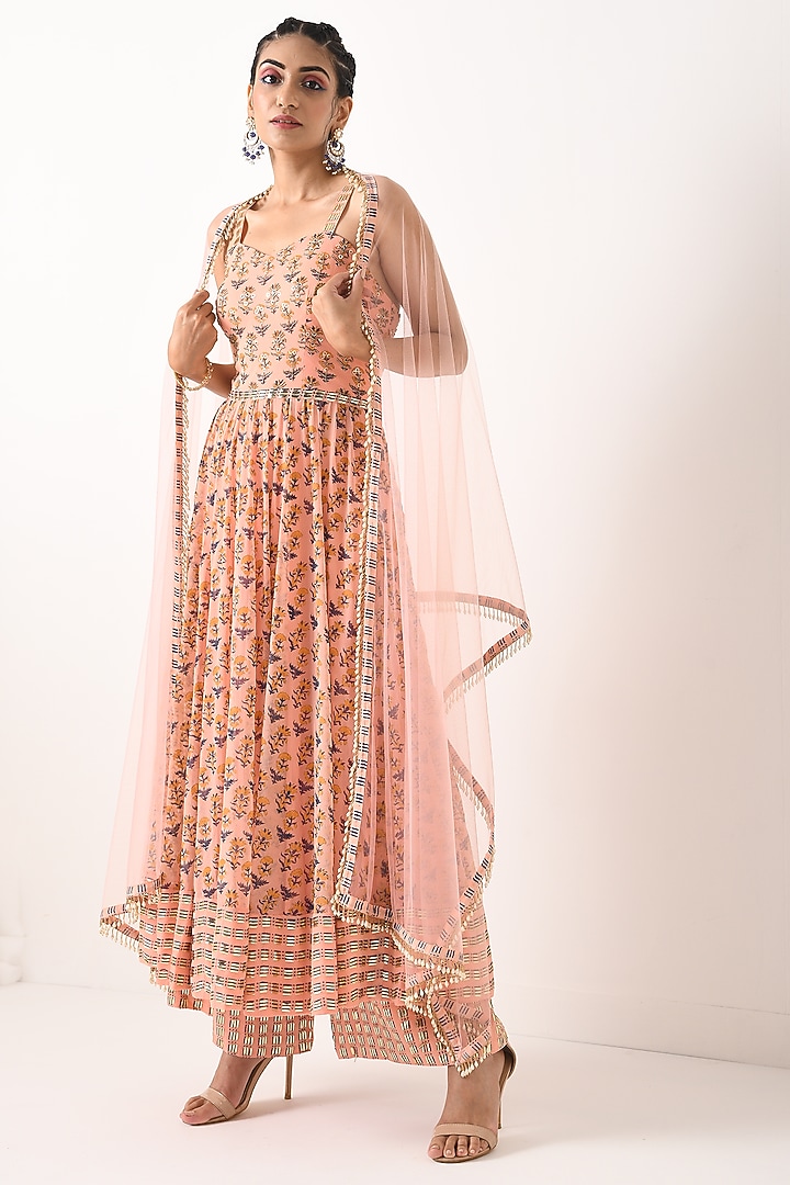 Blush Pink Embroidered & Printed Wedding Anarkali Set by POOJA RAJGARHIA GUPTA at Pernia's Pop Up Shop