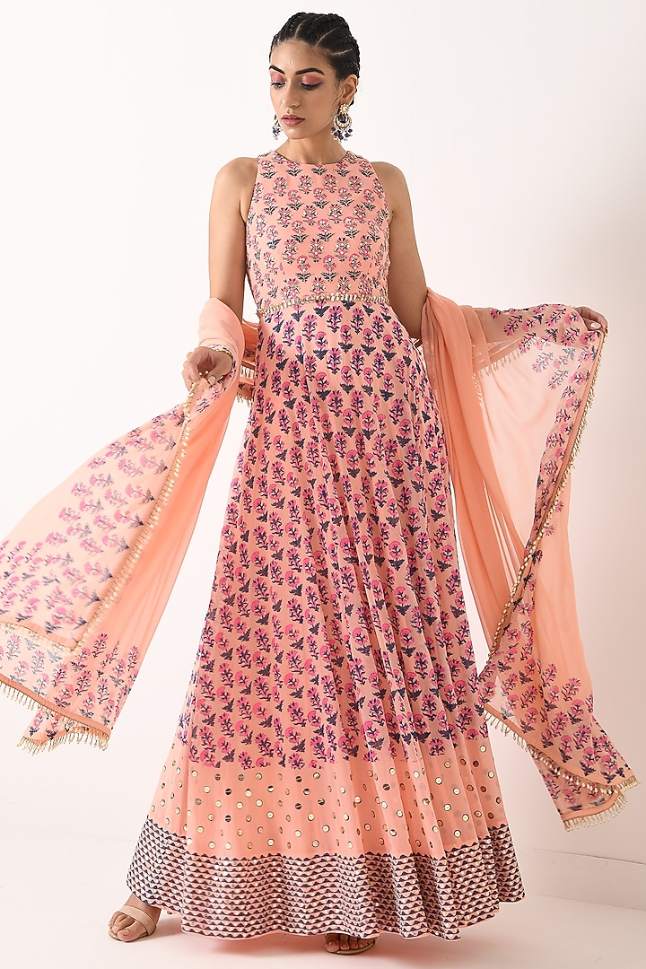 Blush Pink Printed Wedding Anarkali Set by POOJA RAJGARHIA GUPTA at Pernia's Pop Up Shop