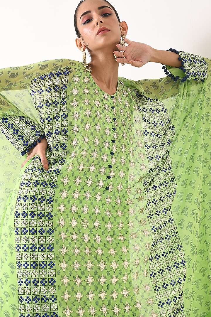 Mint Green Sequins Embroidered Kaftan Set by POOJA RAJGARHIA GUPTA at Pernia's Pop Up Shop