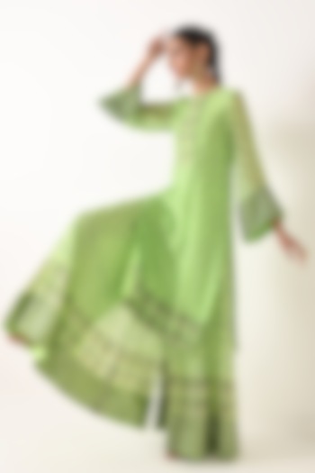 Mint Green Embroidered Sharara Set by POOJA RAJGARHIA GUPTA