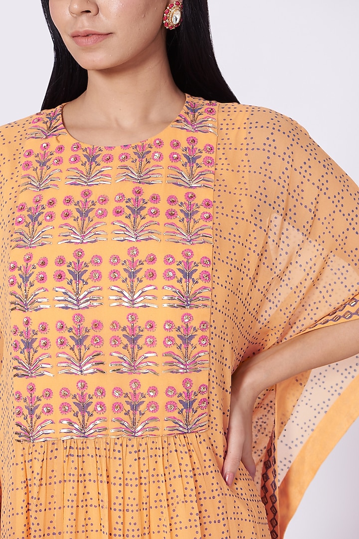 Apricot Orange Hand Embroidered Kaftan Set by POOJA RAJGARHIA GUPTA at Pernia's Pop Up Shop