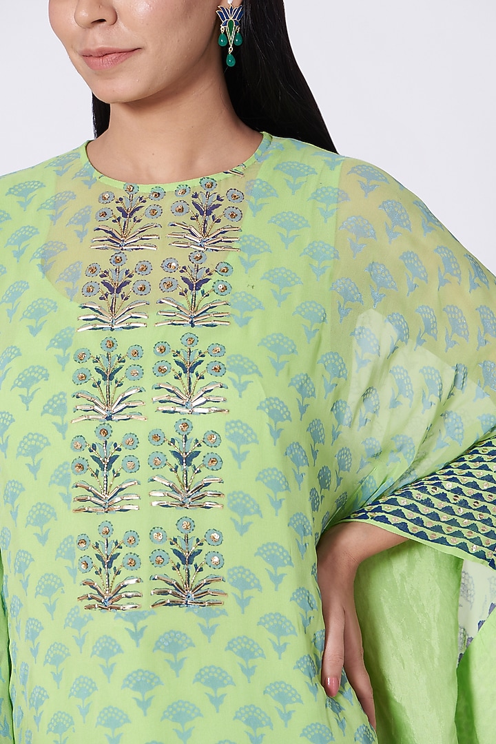 Green Sequins Embroidered Kaftan Set by POOJA RAJGARHIA GUPTA at Pernia's Pop Up Shop