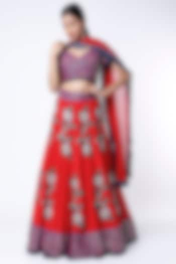 Red Hand Embroidered Wedding Lehenga Set by POOJA RAJGARHIA GUPTA at Pernia's Pop Up Shop