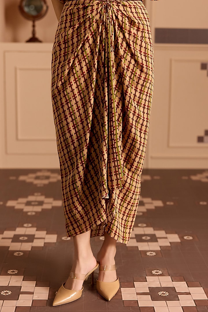 Burgundy Double Georgette Checked Dhoti Skirt by POOJA RAJGARHIA GUPTA at Pernia's Pop Up Shop
