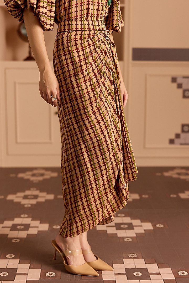Burgundy Double Georgette Checked Dhoti Skirt by POOJA RAJGARHIA GUPTA at Pernia's Pop Up Shop