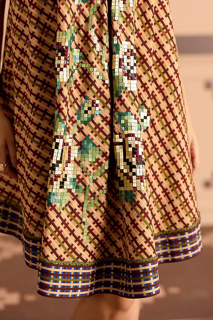 Burgundy Double Georgette Checked Mini Vacation Dress by POOJA RAJGARHIA GUPTA at Pernia's Pop Up Shop