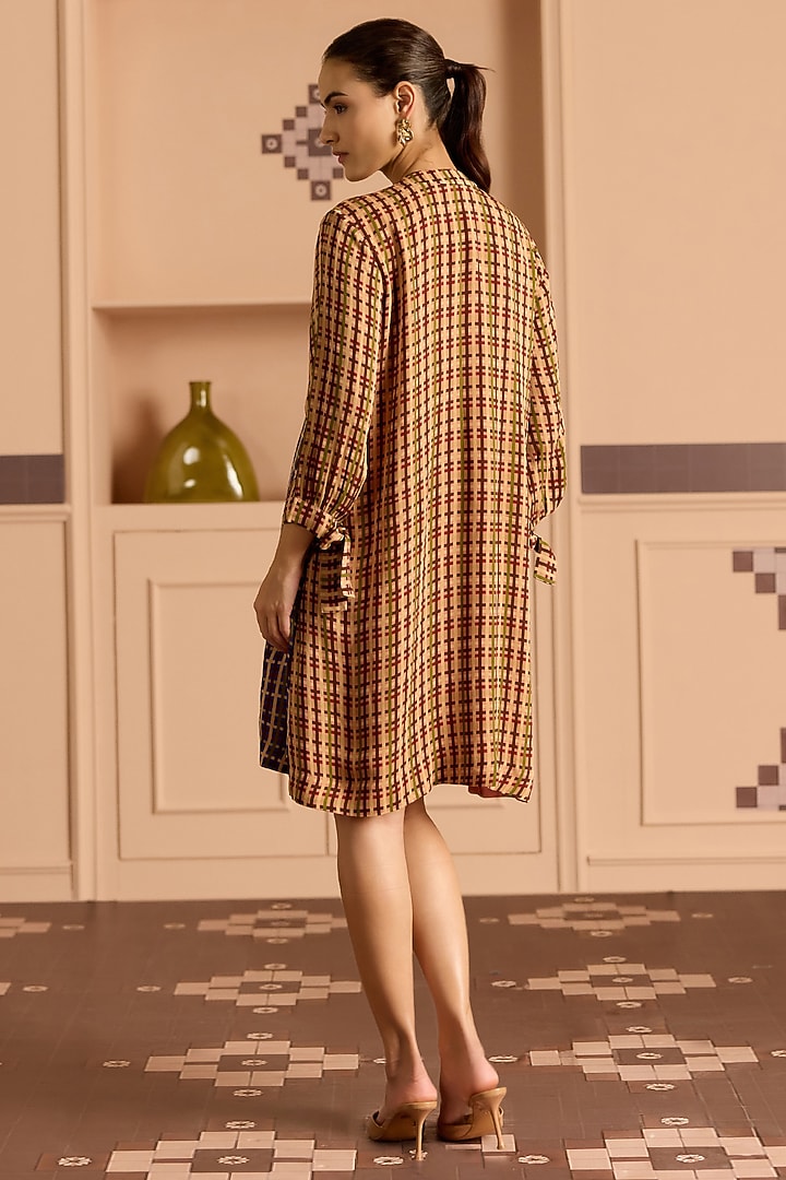 Burgundy Double Georgette Checked Frilled Vacation Shirt Dress by POOJA RAJGARHIA GUPTA at Pernia's Pop Up Shop