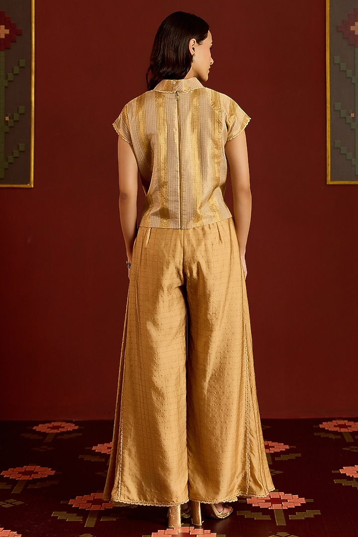 Gold Satin Party Wear Sharara Set by POOJA RAJGARHIA GUPTA at Pernia's Pop Up Shop