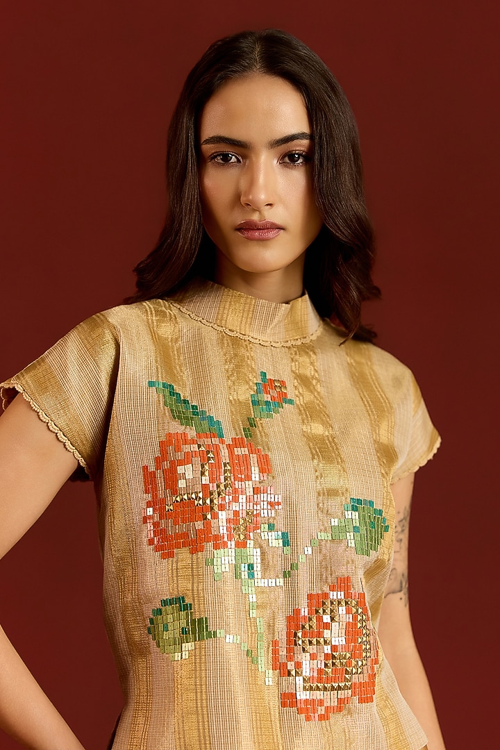 Gold Satin Party Wear Sharara Set by POOJA RAJGARHIA GUPTA at Pernia's Pop Up Shop
