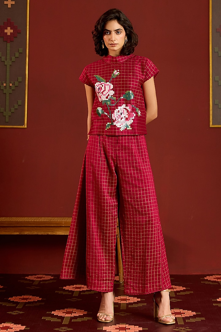 Maroon Chanderi Party Wear Sharara Set by POOJA RAJGARHIA GUPTA at Pernia's Pop Up Shop
