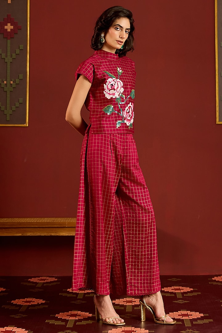 Maroon Chanderi Party Wear Sharara Set by POOJA RAJGARHIA GUPTA at Pernia's Pop Up Shop