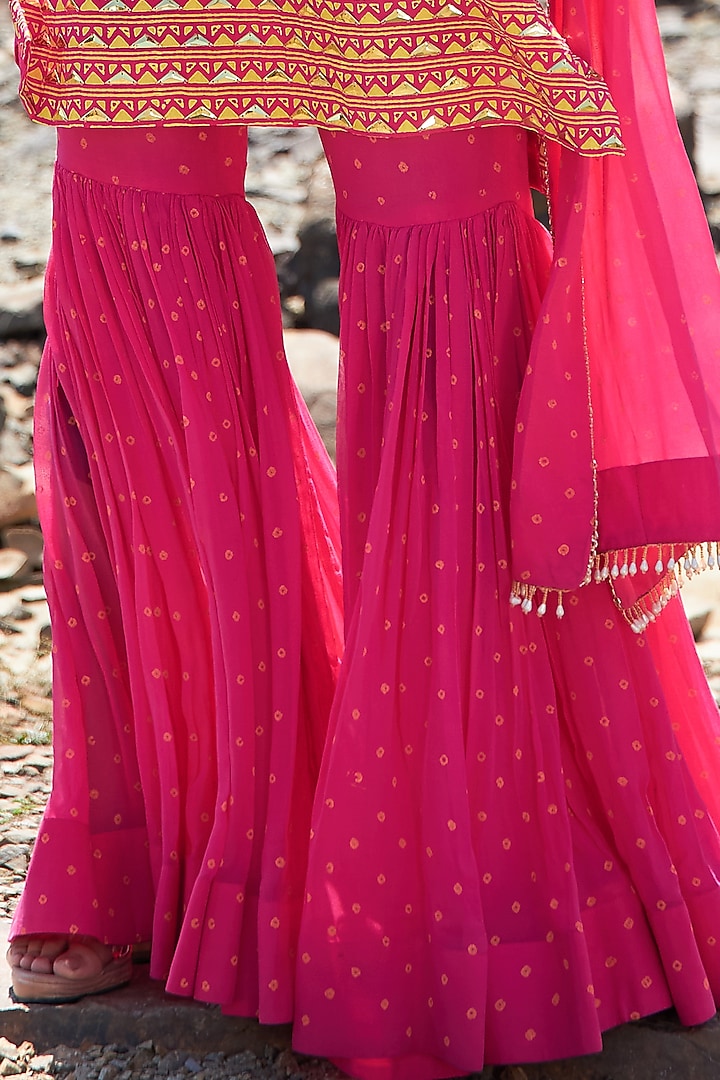 Hot Pink Printed Party Wear Sharara Set by POOJA RAJGARHIA GUPTA at Pernia's Pop Up Shop