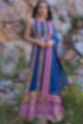 Dark Blue Hand Embroidered Wedding Anarkali Set by POOJA RAJGARHIA GUPTA at Pernia's Pop Up Shop