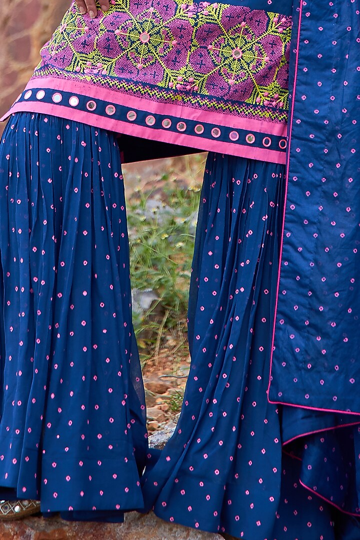 Dark Blue Printed Party Wear Sharara Set by POOJA RAJGARHIA GUPTA at Pernia's Pop Up Shop