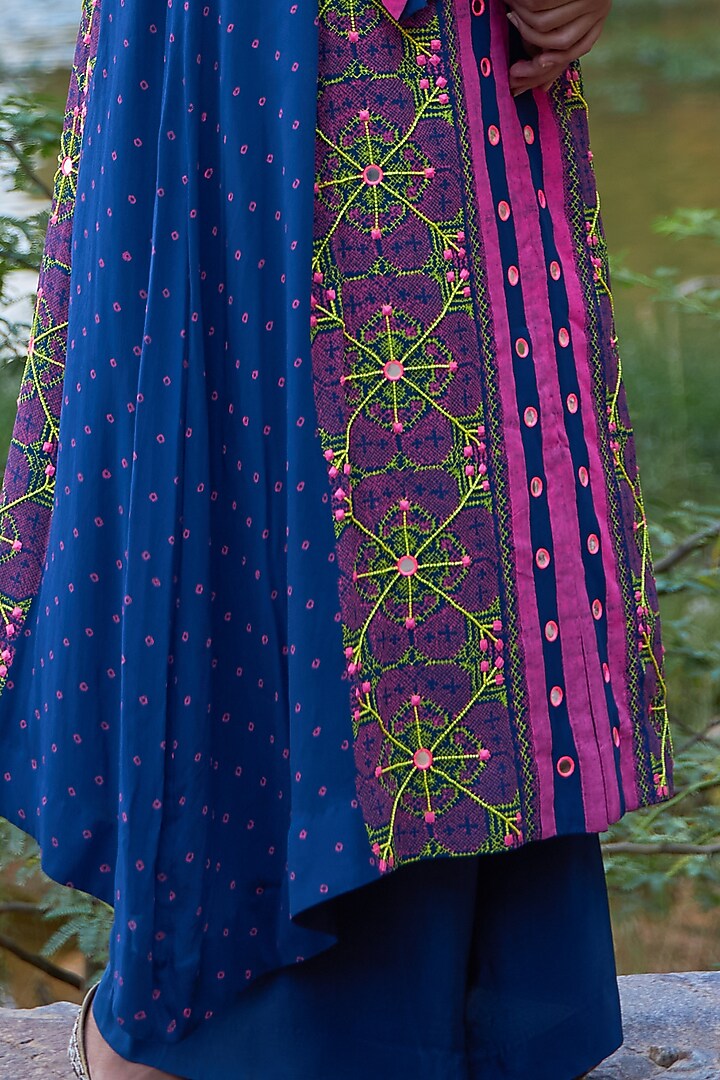 Dark Blue Hand Embroidered A-Line Kurta Set by POOJA RAJGARHIA GUPTA at Pernia's Pop Up Shop