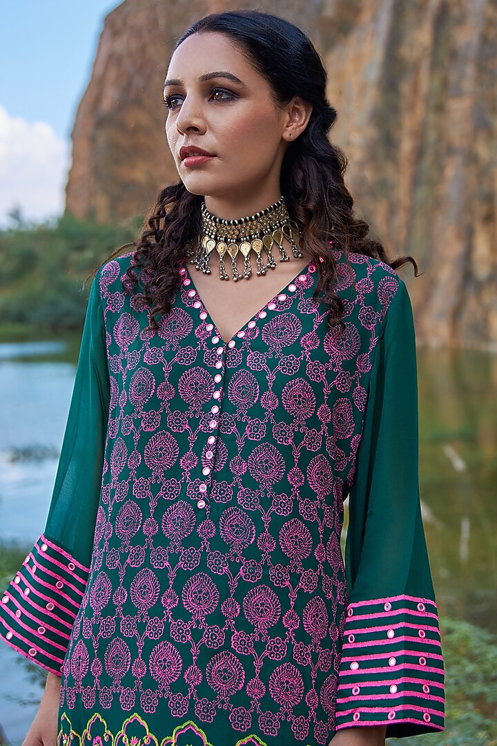Emerald Green & Purple Printed Wedding Sharara Set by POOJA RAJGARHIA GUPTA at Pernia's Pop Up Shop
