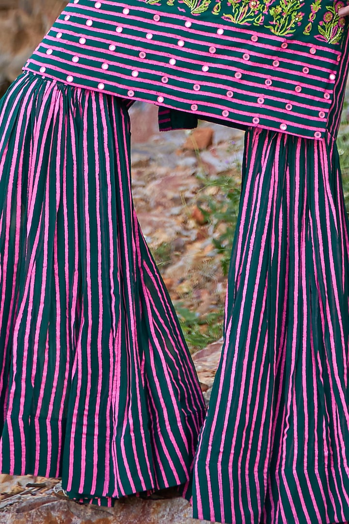 Emerald Green & Purple Printed Wedding Sharara Set by POOJA RAJGARHIA GUPTA at Pernia's Pop Up Shop