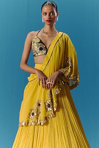Yellow Georgette Lehenga Set by POOJA RAJGARHIA GUPTA