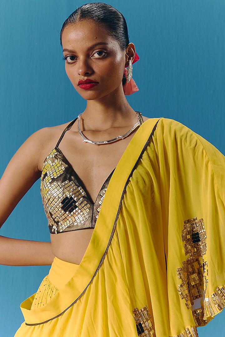 Yellow Georgette Wedding Lehenga Set by POOJA RAJGARHIA GUPTA at Pernia's Pop Up Shop
