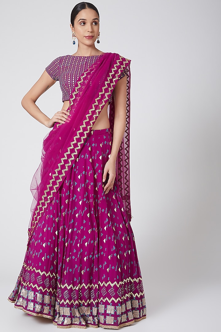 Purple Sequins Embroidered Lehenga Set by POOJA RAJGARHIA GUPTA