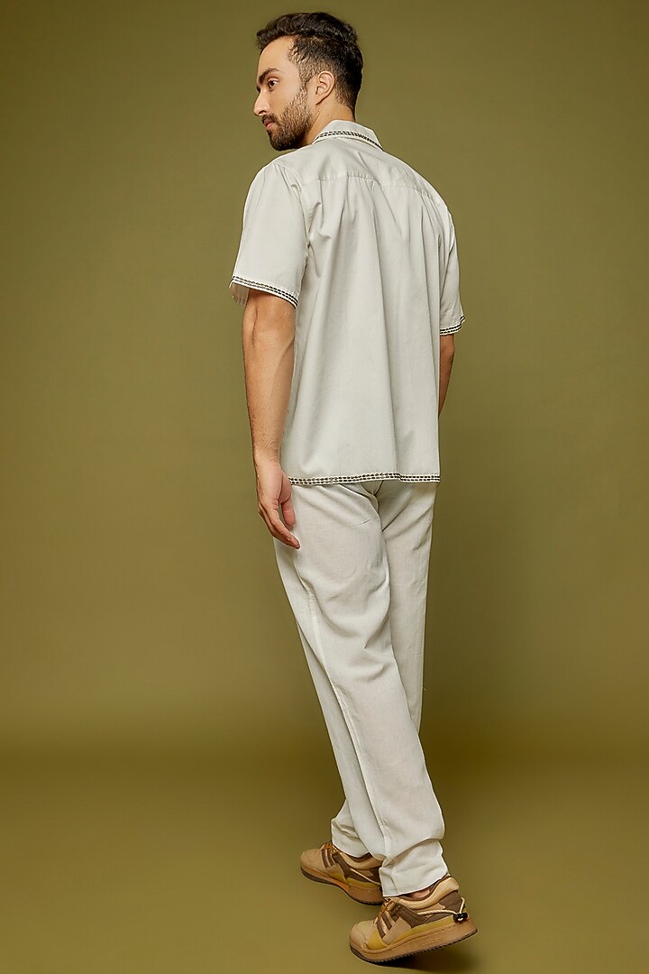 White Cotton Linen Blend Embroidered Wedding Shirt by PERTE DEGO at Pernia's Pop Up Shop