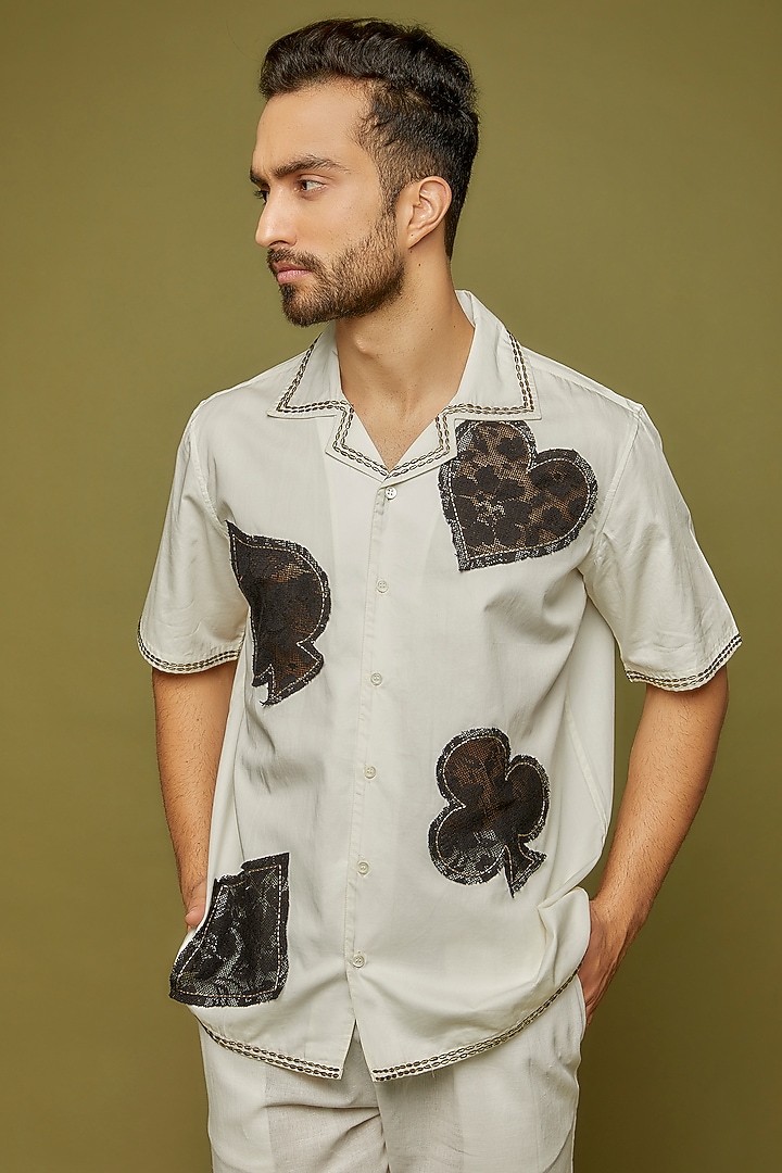 White Cotton Linen Blend Embroidered Wedding Shirt by PERTE DEGO at Pernia's Pop Up Shop
