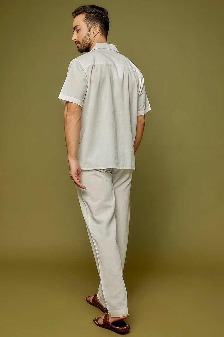 White Cotton Linen Blend Hand Embroidered Wedding Shirt by PERTE DEGO at Pernia's Pop Up Shop
