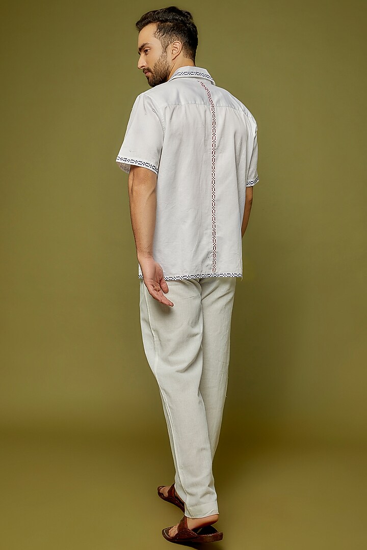 White Cotton Satin Embroidered Wedding Shirt by PERTE DEGO at Pernia's Pop Up Shop