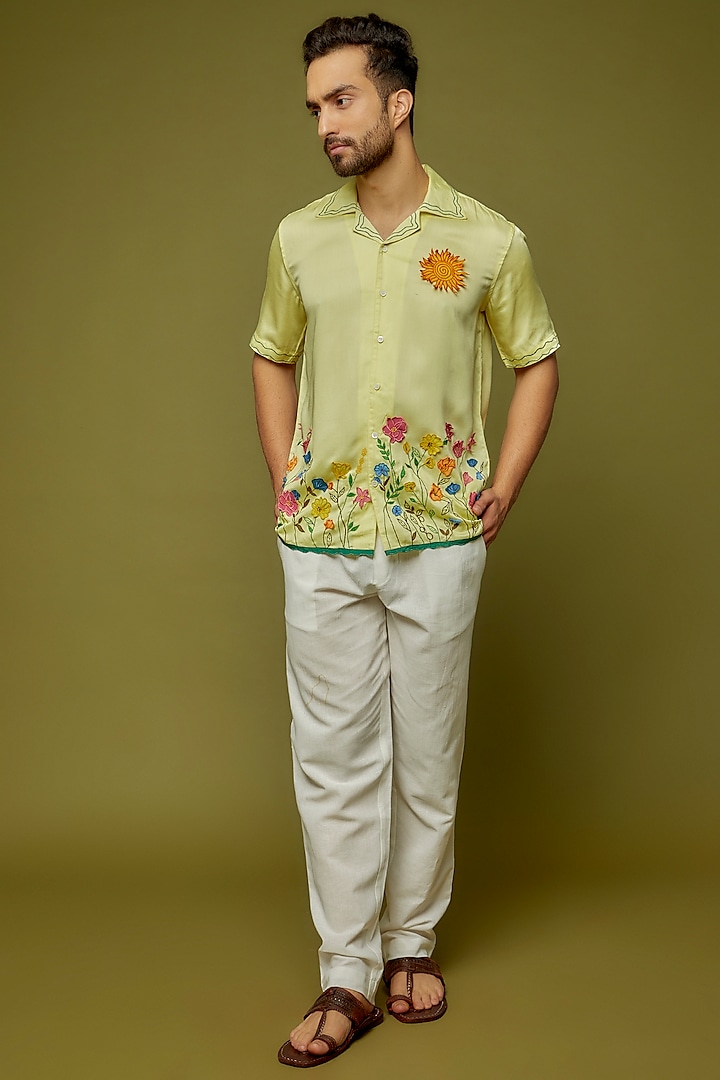 Yellow Modal Embroidered Shirt by PERTE DEGO