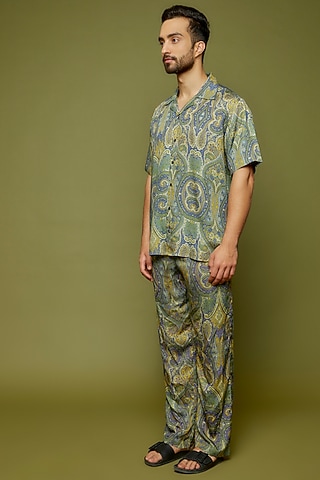 Green Modal Printed Shirt by PERTE DEGO