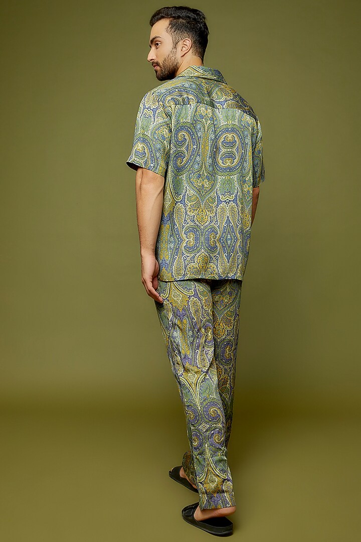 Green Modal Printed Party Wear Shirt by PERTE DEGO at Pernia's Pop Up Shop