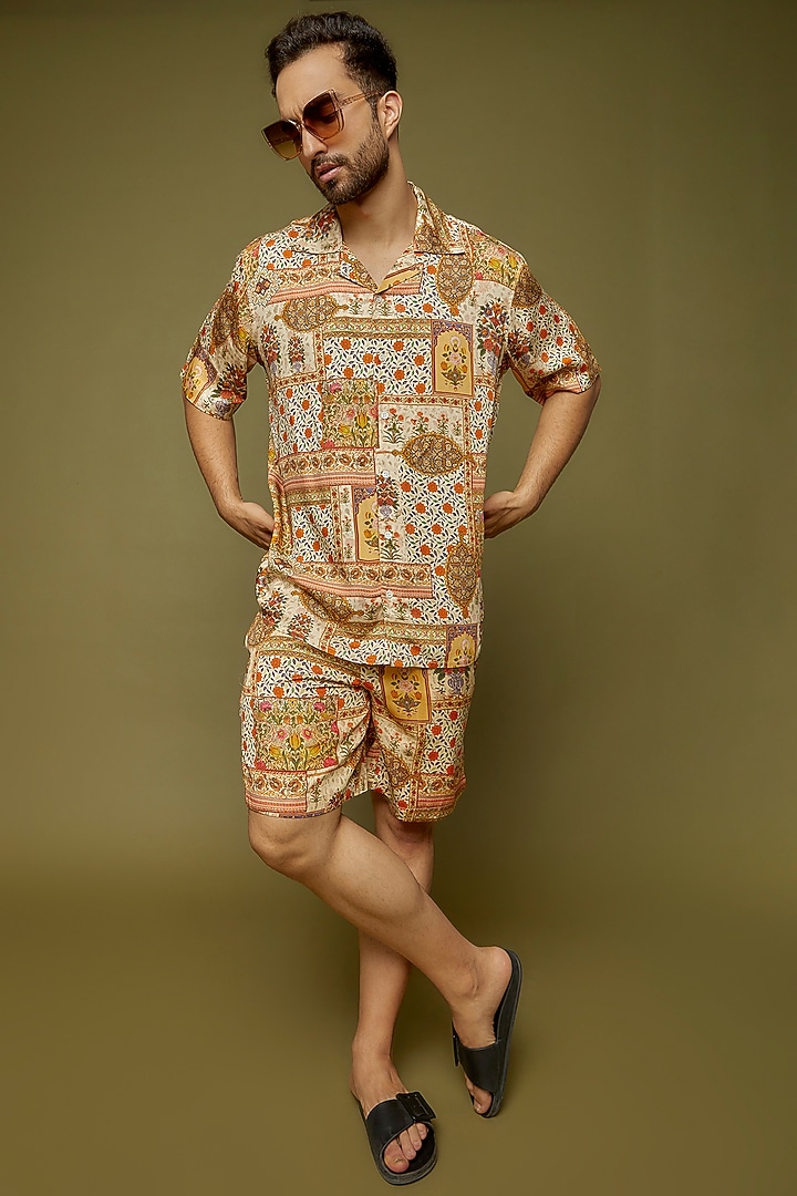 Multi-Colored Modal Printed Lounge Shorts by PERTE DEGO at Pernia's Pop Up Shop