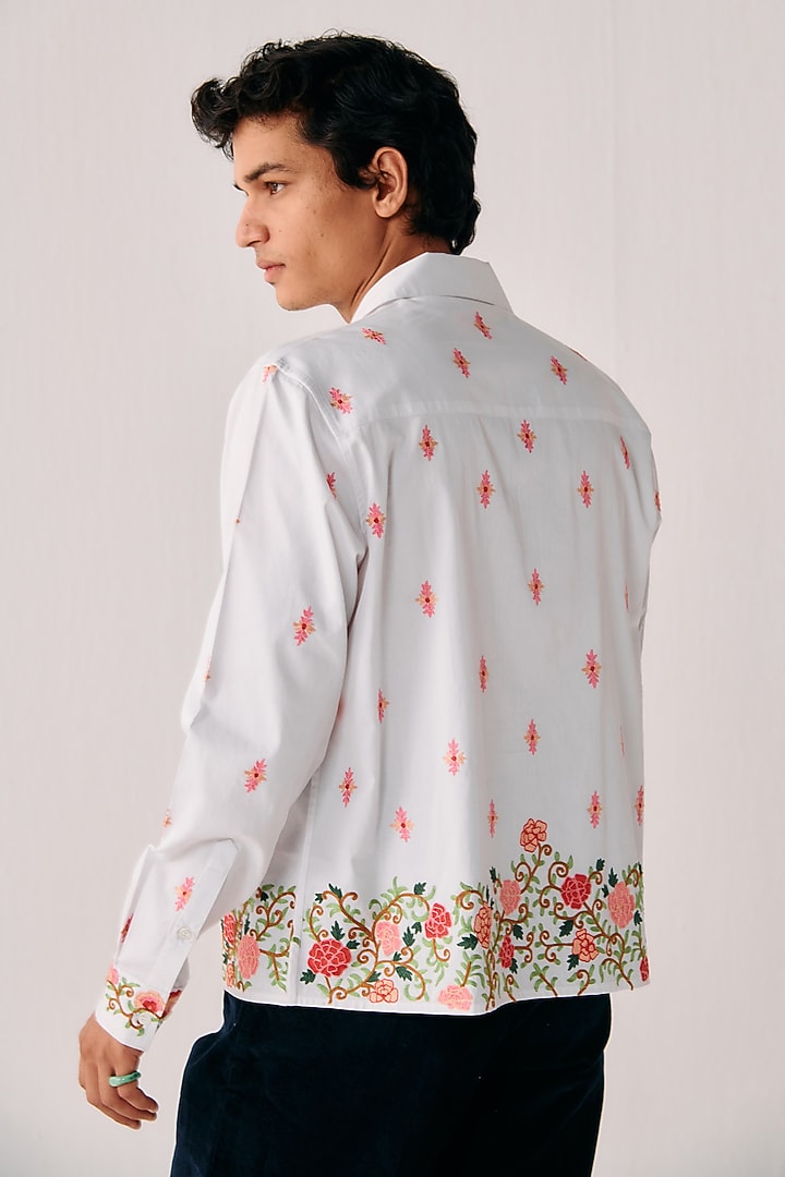 White Cotton Embroidered Wedding Shirt by PERTE DEGO at Pernia's Pop Up Shop