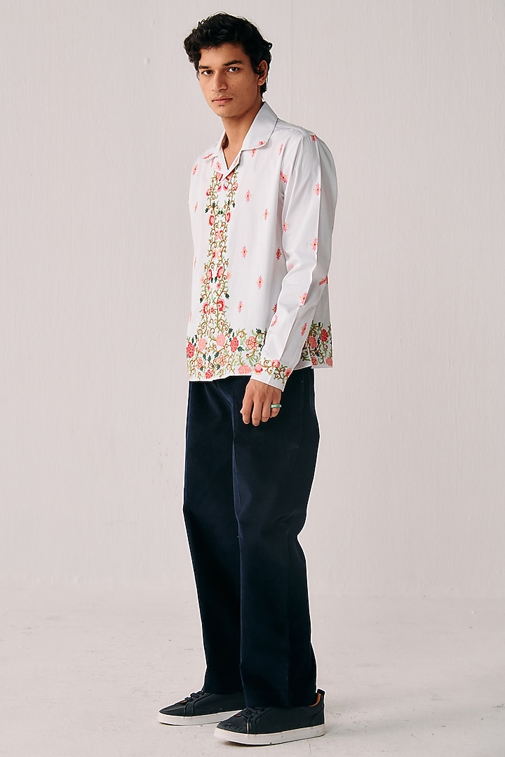 White Cotton Embroidered Wedding Shirt by PERTE DEGO at Pernia's Pop Up Shop