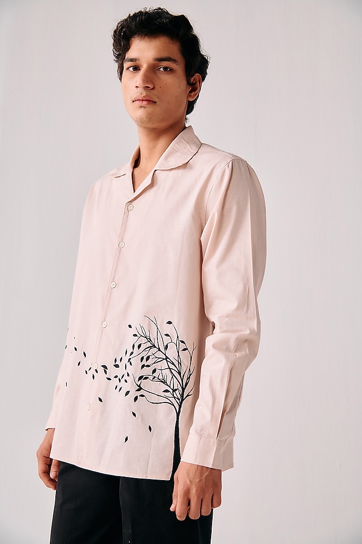 Misty Pink Cotton Applique Shirt by PERTE DEGO