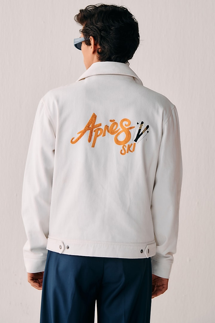 White Cotton Embroidered Zip-Up Jacket by PERTE DEGO at Pernia's Pop Up Shop