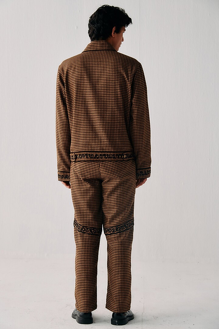 Coyote Brown Wool Blend Fabric Embroidered Zip-Up Jacket by PERTE DEGO at Pernia's Pop Up Shop