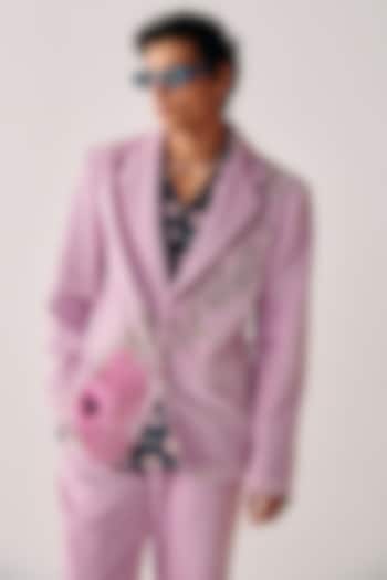Pink Cotton Velvet Artwork Embroidered Blazer by PERTE DEGO