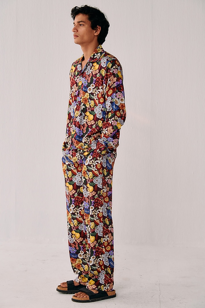 Maroon Modal Satin Digital Printed Co-Ord Set by PERTE DEGO at Pernia's Pop Up Shop