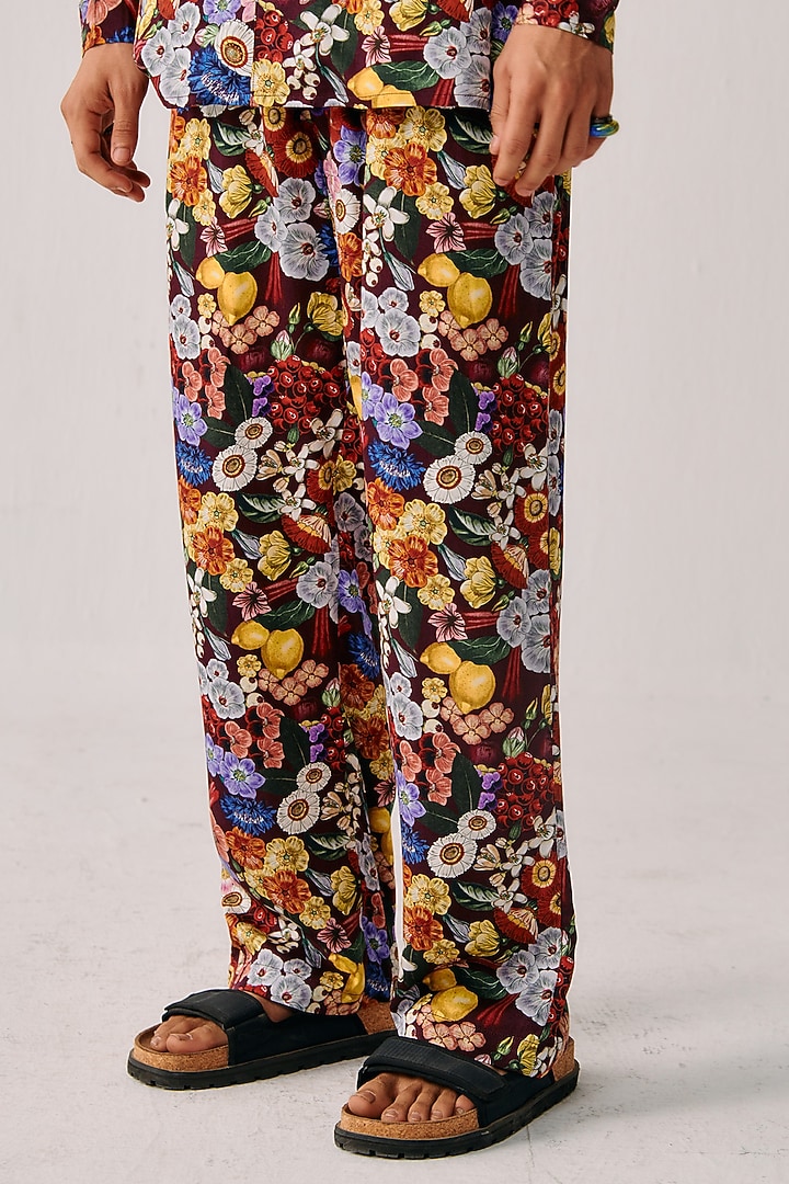 Maroon Modal Satin Digital Printed Co-Ord Set by PERTE DEGO at Pernia's Pop Up Shop