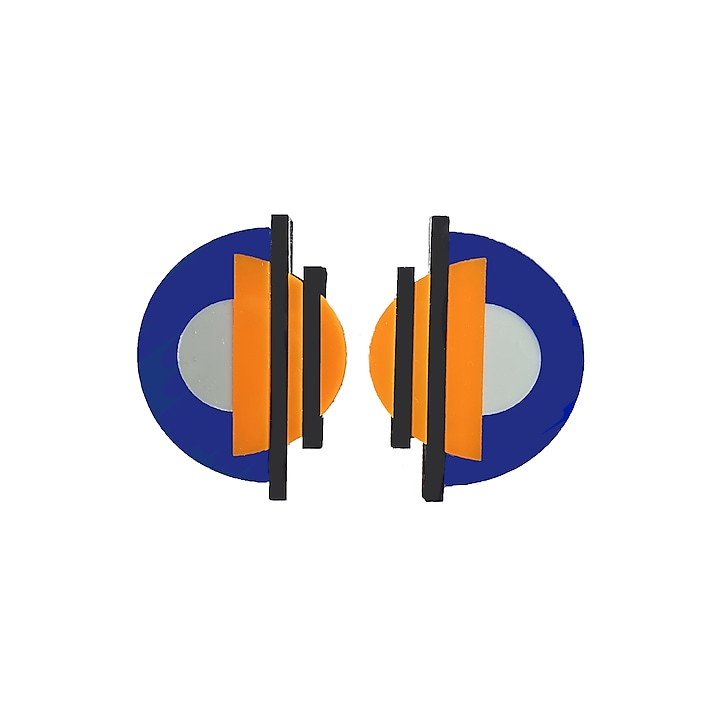 Orange & Blue Semi-Geometric Handmade Earrings by PRACHI GUPTA