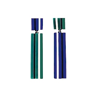 Green & Blue Multi Lane Mismatch Earrings by PRACHI GUPTA