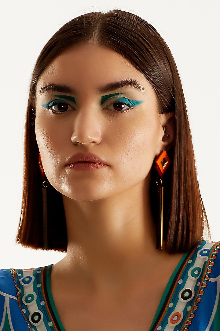 Orange & Red Acrylic Dangler Earrings by PRACHI GUPTA at Pernia's Pop Up Shop